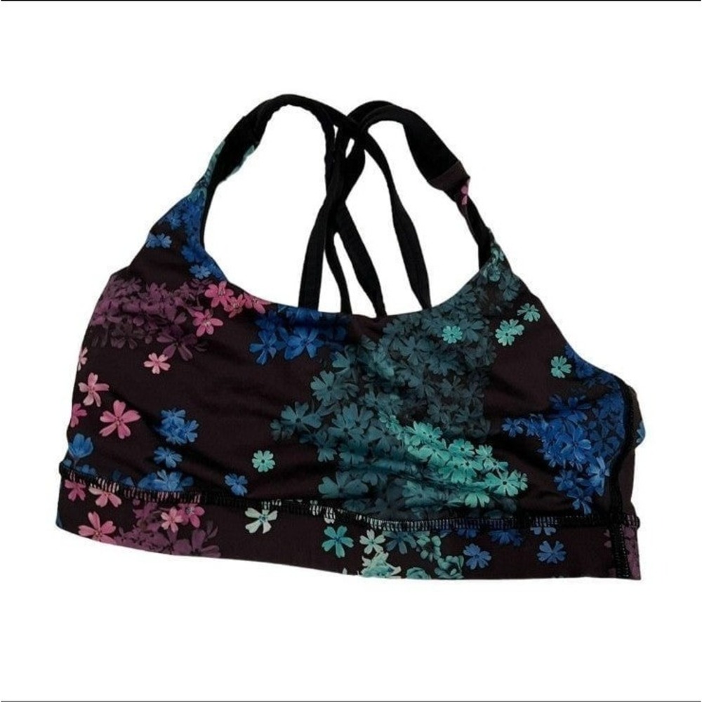 Lululemon Free To Be Wild Sports Bra Floral Strappy Back Yoga Gym Blue Pink